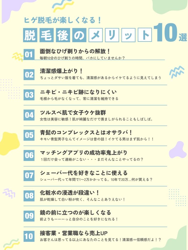筆者がヒゲ脱毛をした後で得られたメリット10選の図解画像