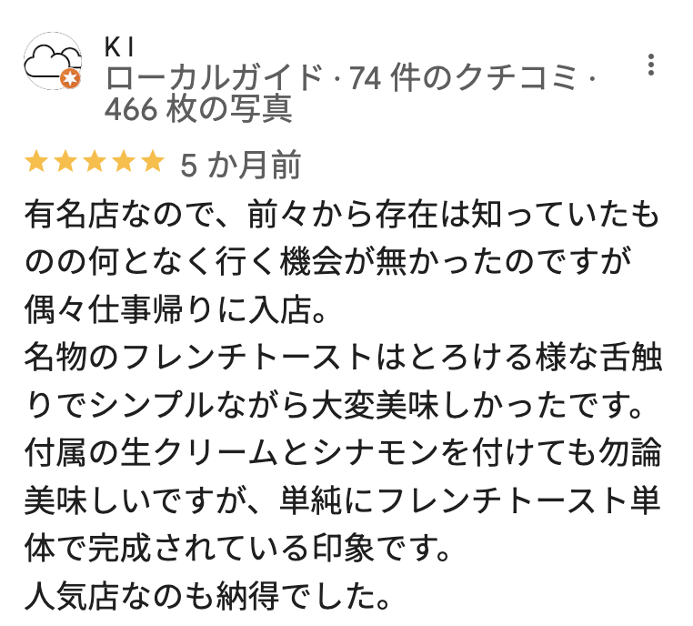 cafe AALIYAのGoogleマップの口コミ1